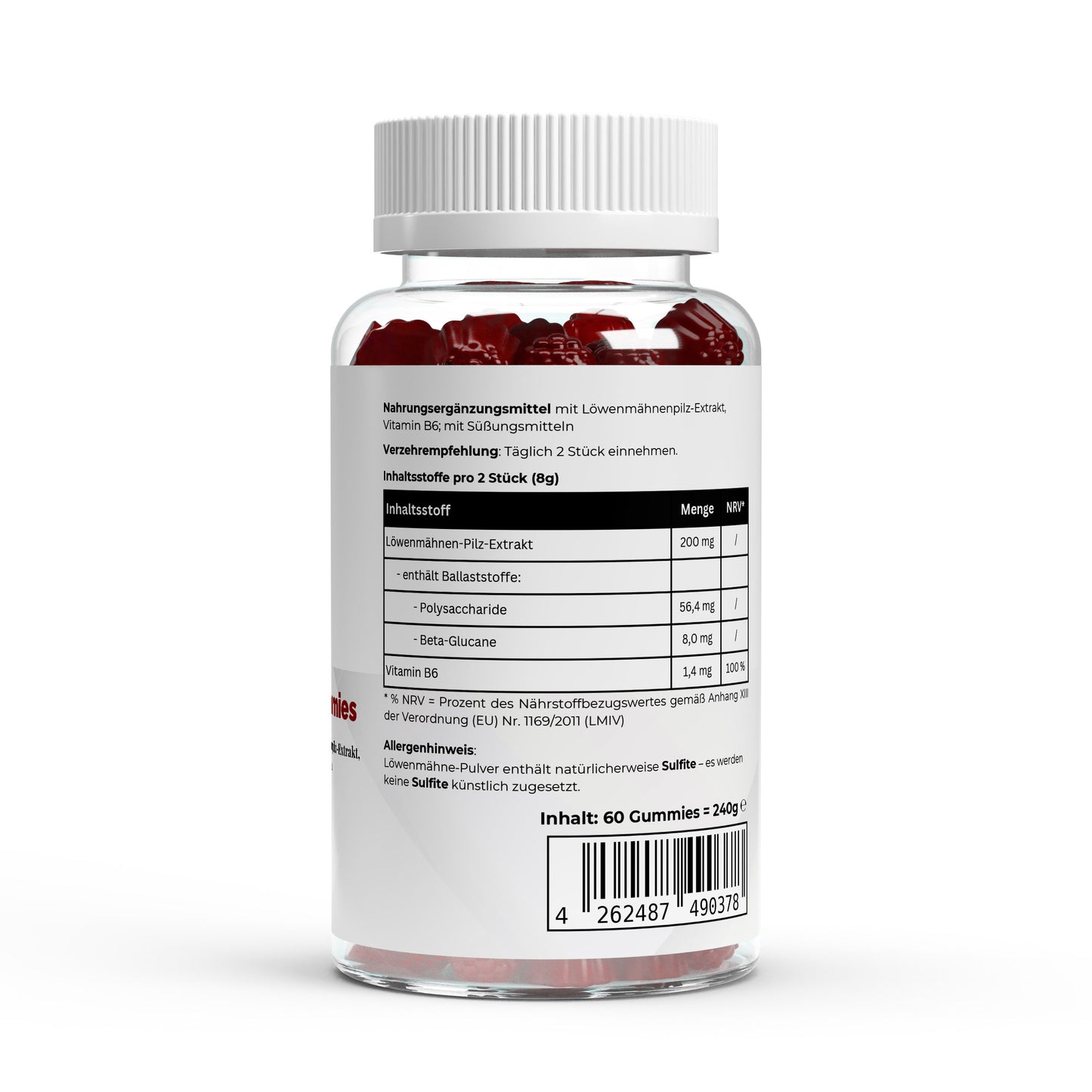 Löwenmähne + Vitamin B6 Gummies - 60 Stk.